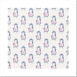 Christmas pattern with cute cartoon penguins Posters and Art